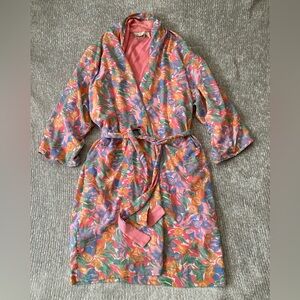 Victoria's Secret Gold Label Vibrant Floral Robe Belted Retro Cozy Classic